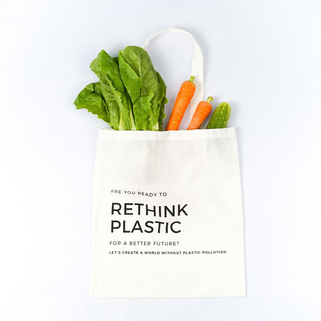 Totebag Calico / Tas Kain Blacu / Tas Belanja Ramah Lingkungan Rethink Plastic