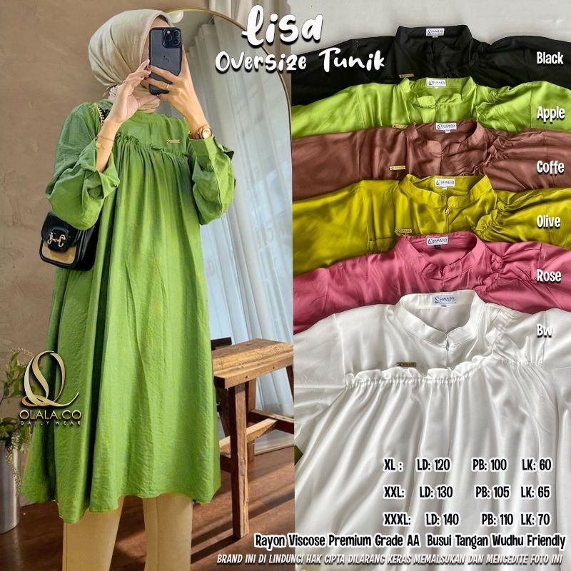 Lisa Long Tunik Oversize Super Jumbo Polos Putih Katun Rayon Viscose Ld 120-140 Fit XXXL By Olala