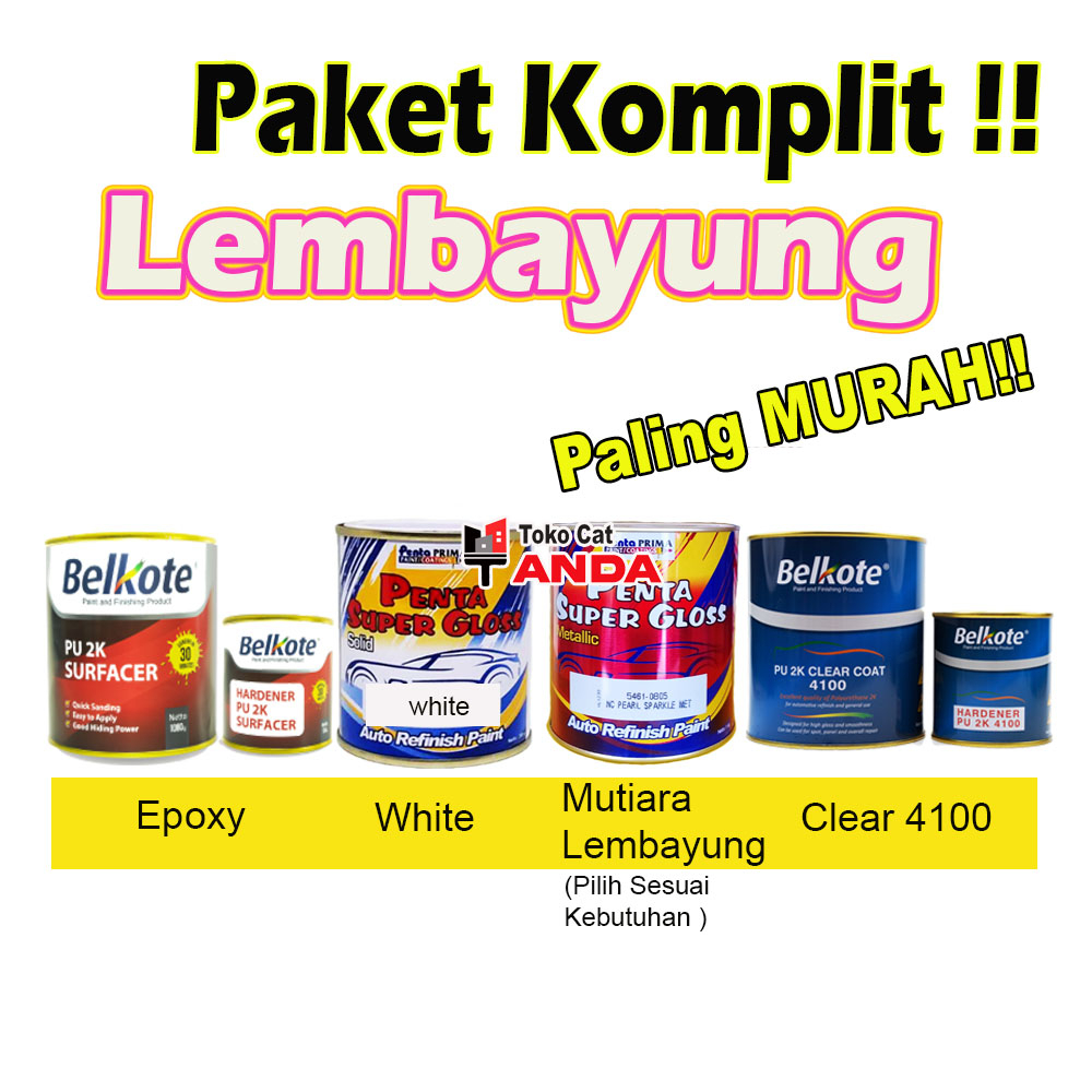 PAKET Komplit cat Lembayung Epoxy Belkote + Putih White Penta + Mutiara Lembayung  + Clear Belkote