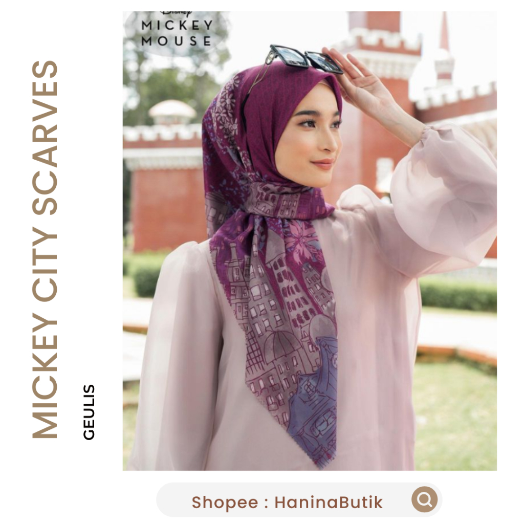 (𝗦𝗜𝗔𝗣 𝗞𝗜𝗥𝗜𝗠) DISNEY MICKEY MOUSE MICKEY CITY SCARVES MAGENTA HIJAB by GEULIS