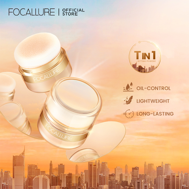 FOCALLURE Mushroom Head bedak tabur Blush Instant Retouch Oil-control Setting Powder Loose Pwder Long-lasting Lighweight Breathable Powder