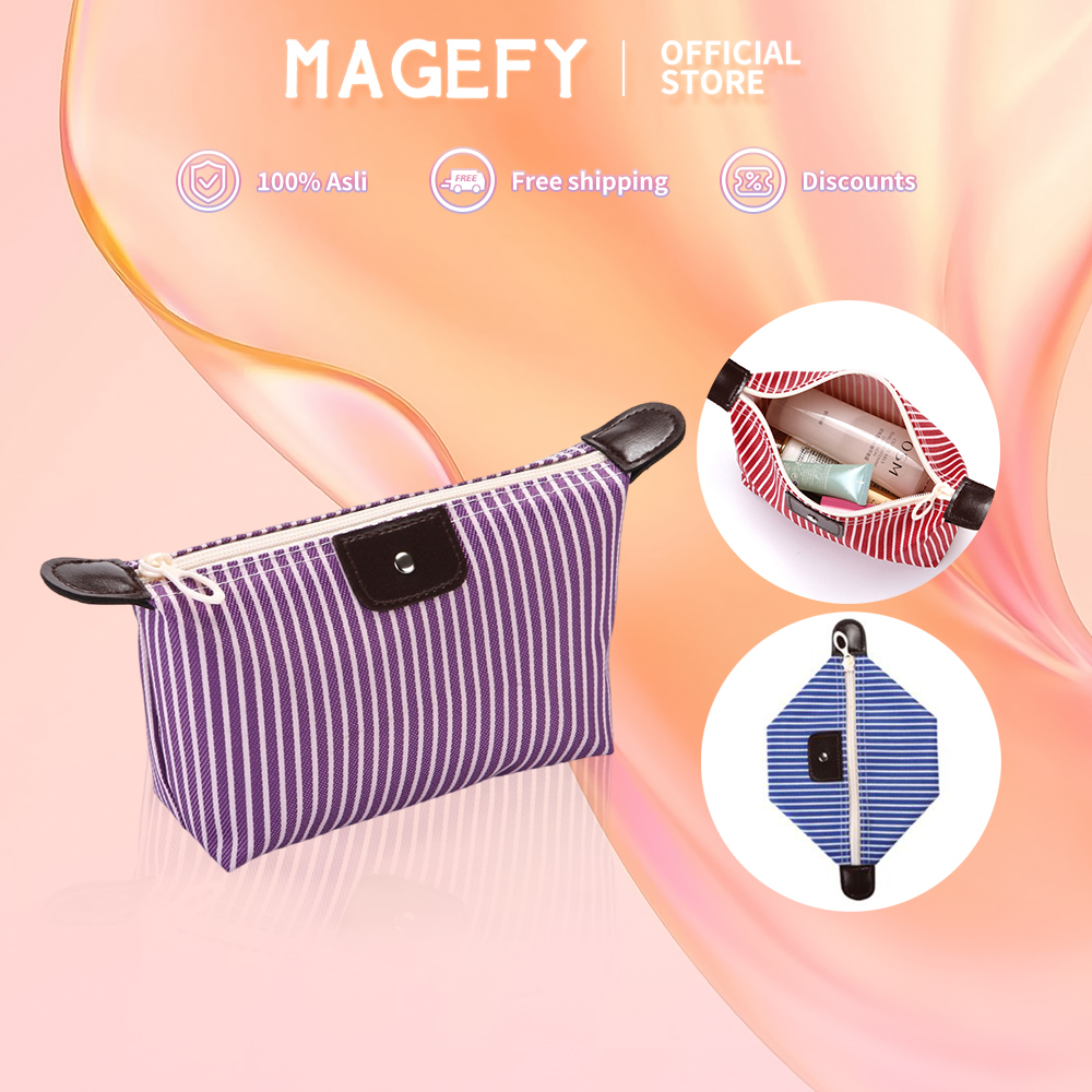 MAGEFY Tas Kosmetik Pangsit Bergaris Tas Makan Malam Tas Wanita Kapasitas Besar Wanita Tas Kosmetik Pangsit Lipat 1238