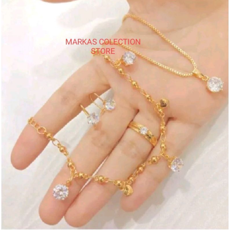 set perhiasan wanita dewasa, mata satu, 1 set perhiasan titanium asli anti luntur anti karat,1 set perhiasan lengkap kalung gelang cincin