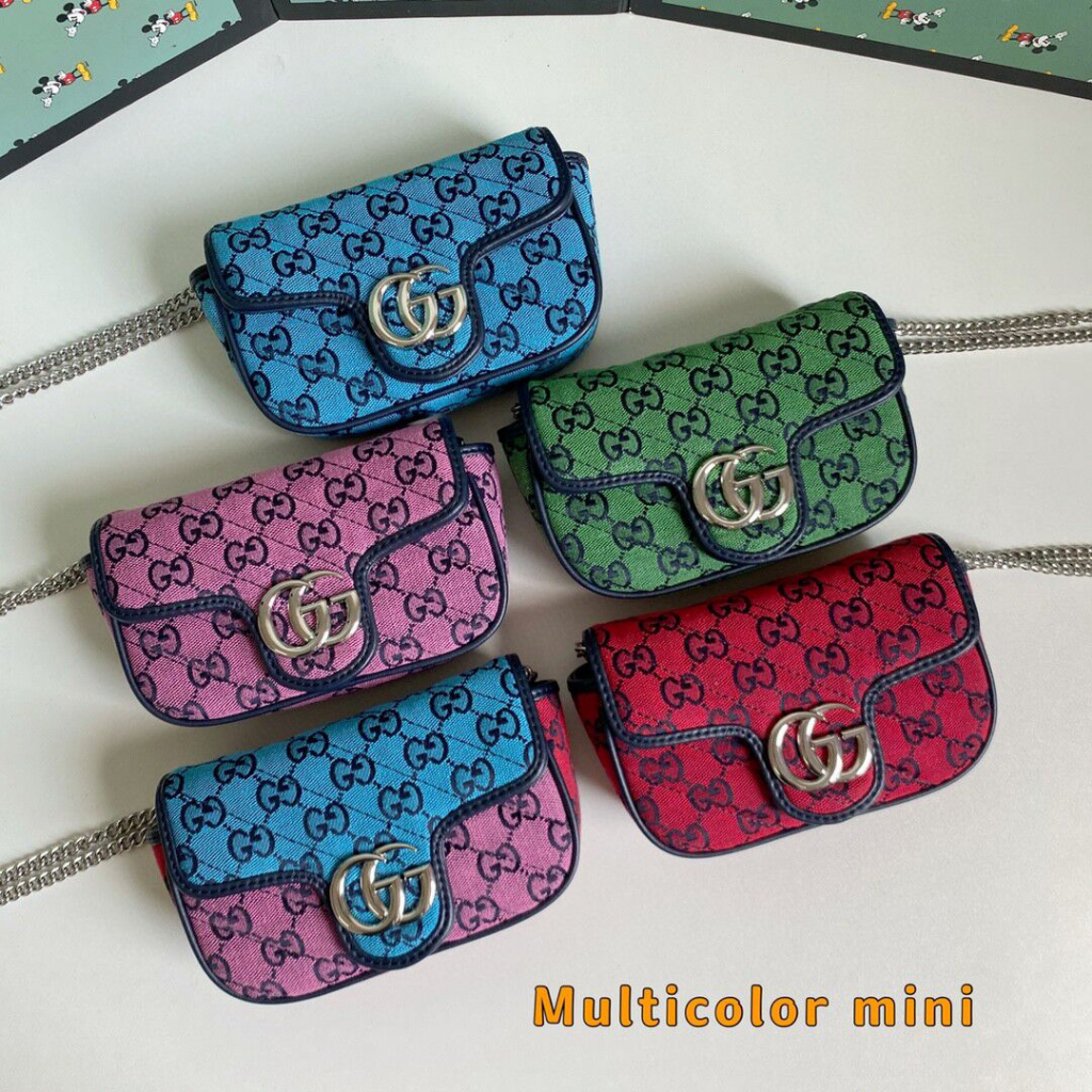 [Dengan kotak] Spot musim semi dan musim panas pelangi Gucci Multicolor series tas rantai mini, tas 