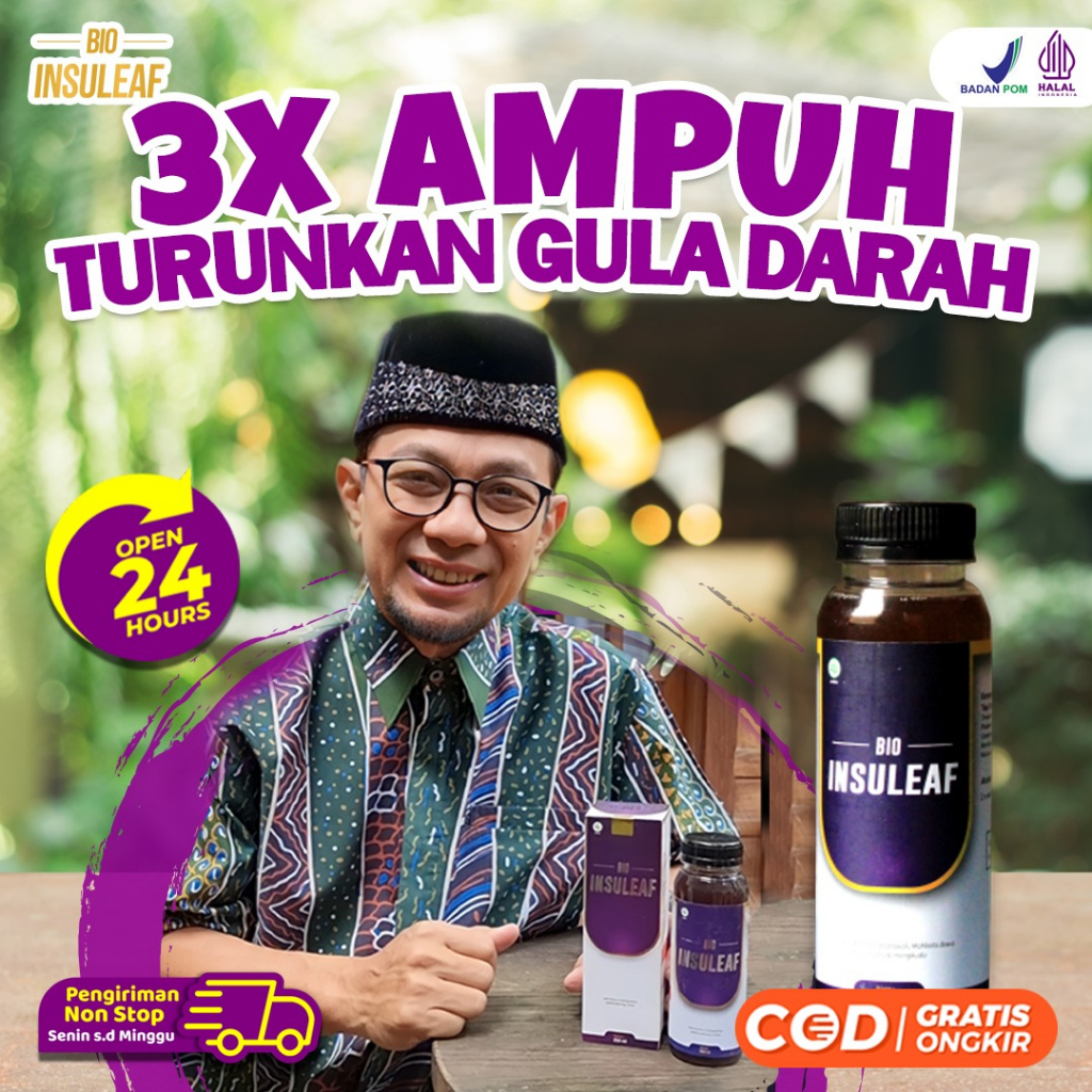 Bio Insuleaf Paket 3 Box- Oiginal Turunkan Kolesterol Gula Darah Atasi Kencing Manis Disfungsi Ere-ksi Pria Diabetes Melitus Cegah Gagal Ginjal