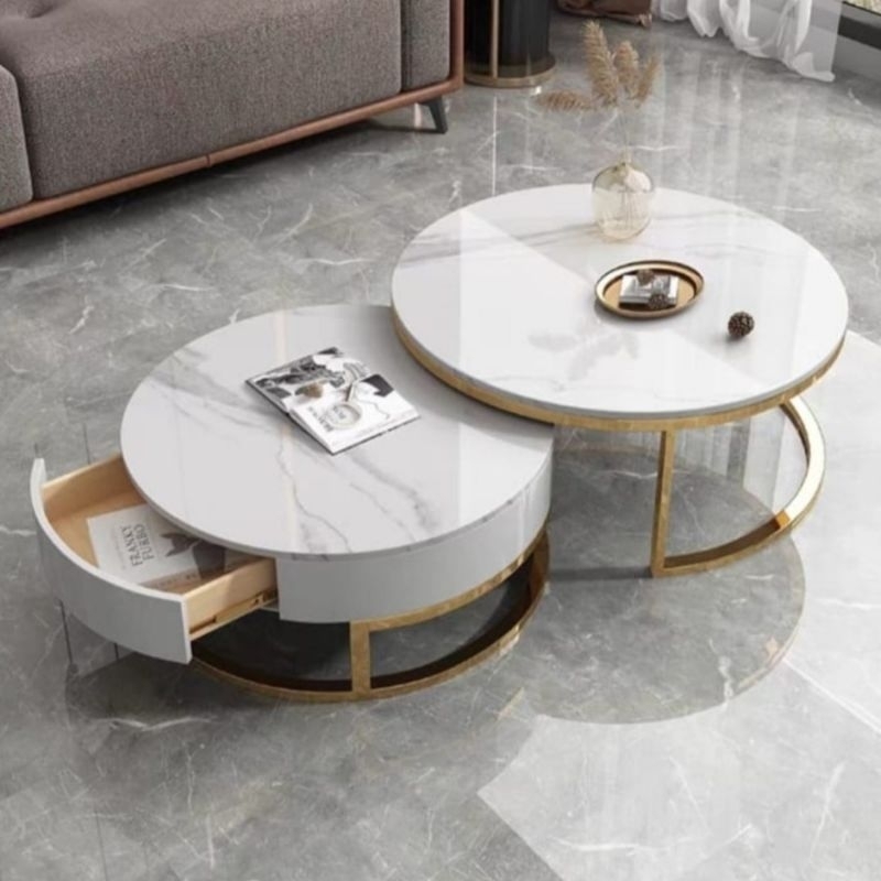 Meja tamu bulat granit / coffee table minimalis / Meja sofa