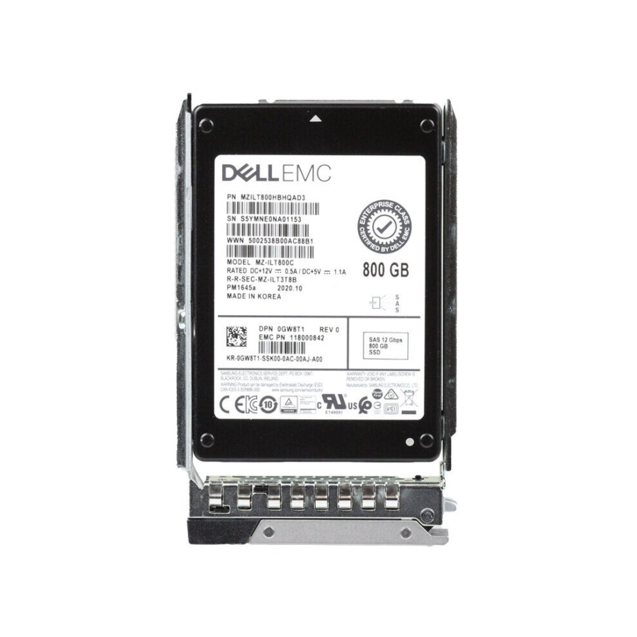 Dell 800GB SAS 12G SSD MU TLC PM1645a 2.5in PN GW8T1 MZILT800HBHQAD3
