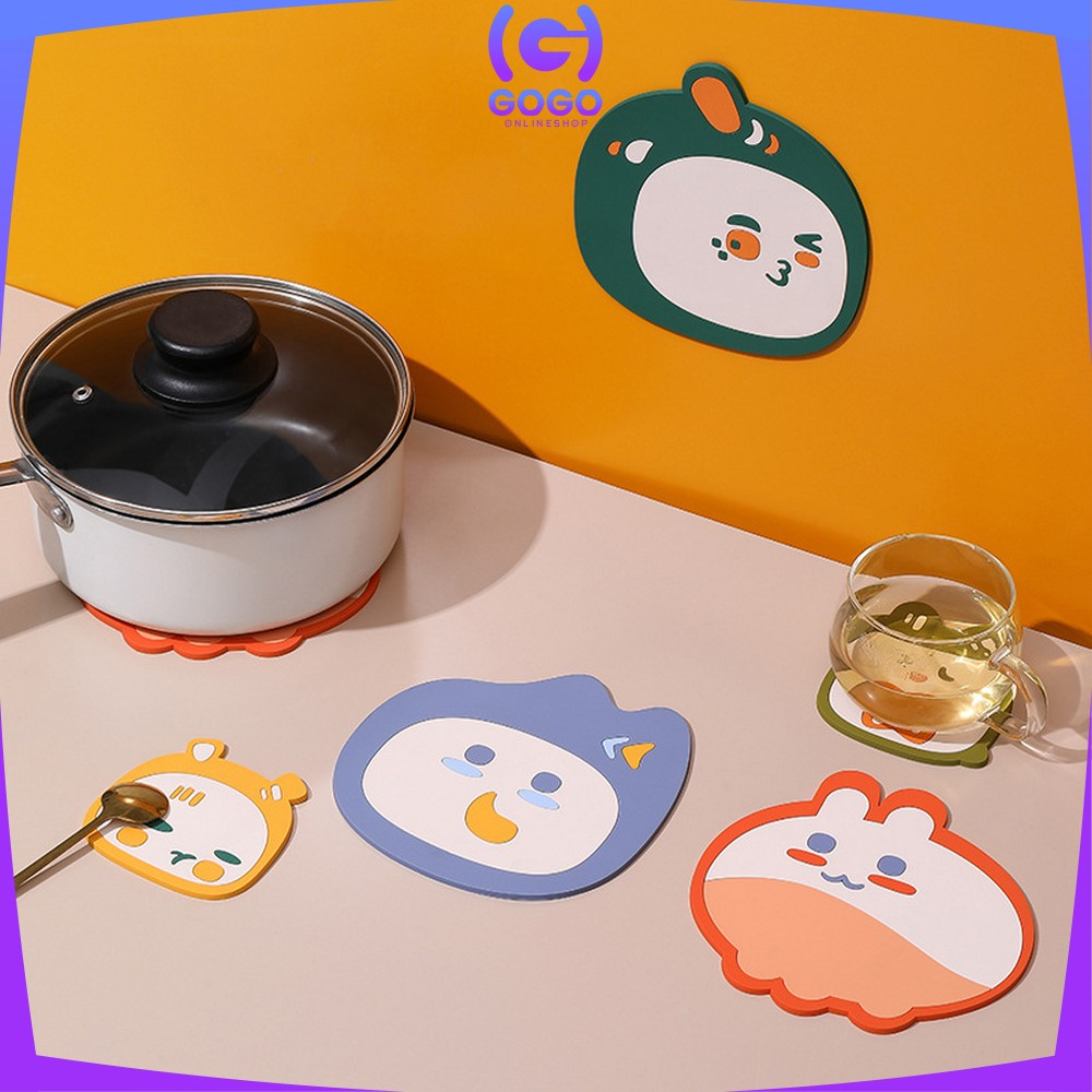 GOGO-C868 Tatakan Gelas Silikon Motif Karakter Lucu Tahan Panas Serbaguna / Tatakan Alas Panci Panas Placemat Anti Panas / Coaster Kartun Anti Licin Multifungsi Import