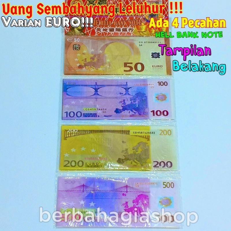 Uang Kertas Duit Cepi Untuk Sembahyang Leluhur Varian Euro Eropa 4 Pecahan Hell Bank Note Sembayang Puja Kubur Cheng Beng CengBeng Ceng Beng