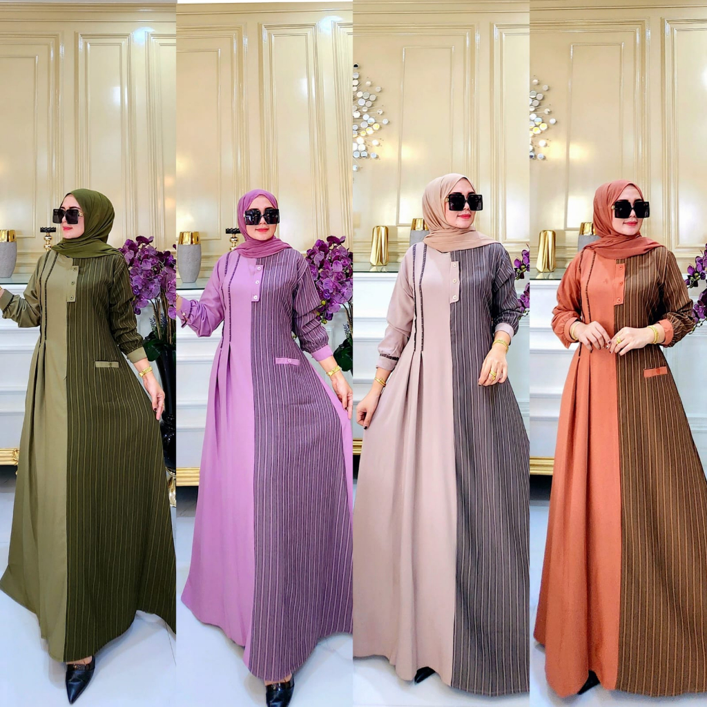 Gamis Aurel by mumtaz melva series syakila premium maulid series salur renda serut pinggang selebgram classical abaya