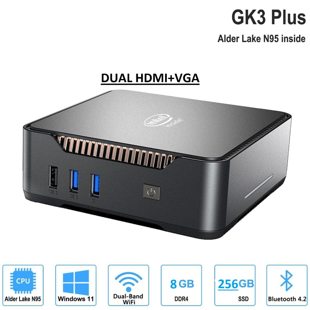 Mini Pc Intel N95 Gk3 Plus 8/256GB SSD HDMI+VGA Windows 11 Pro