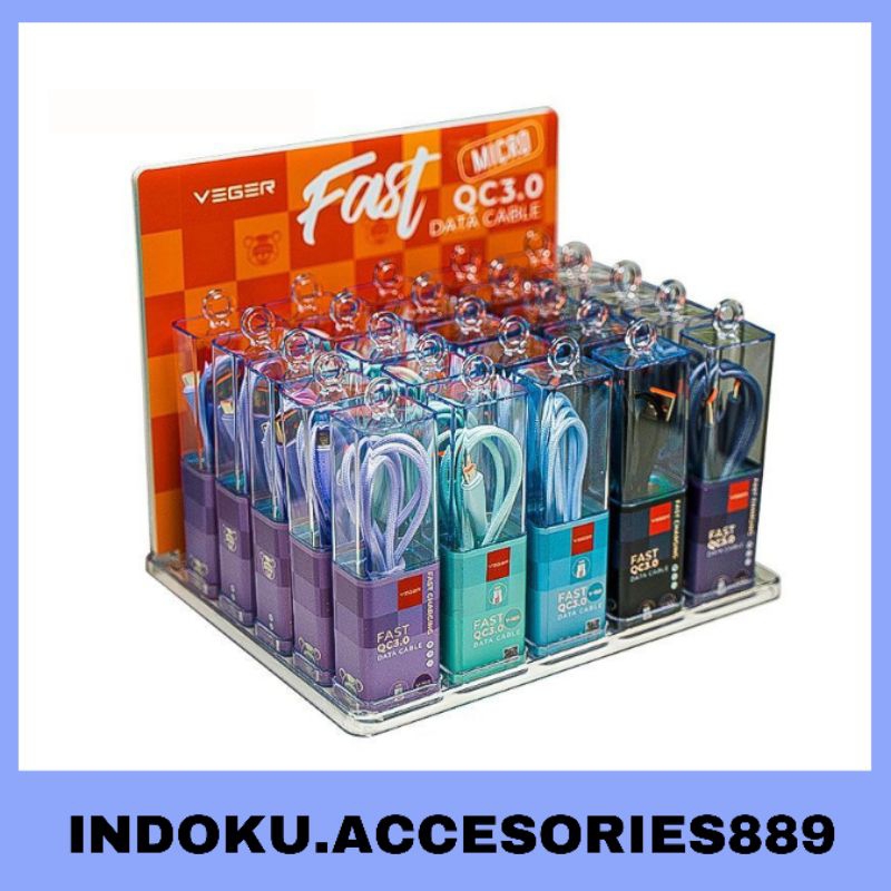 VEGER Kabel Data Cable V-160 Micro USB | V-170 USB Type C 3.0A 100cm ORIGINAL 100%