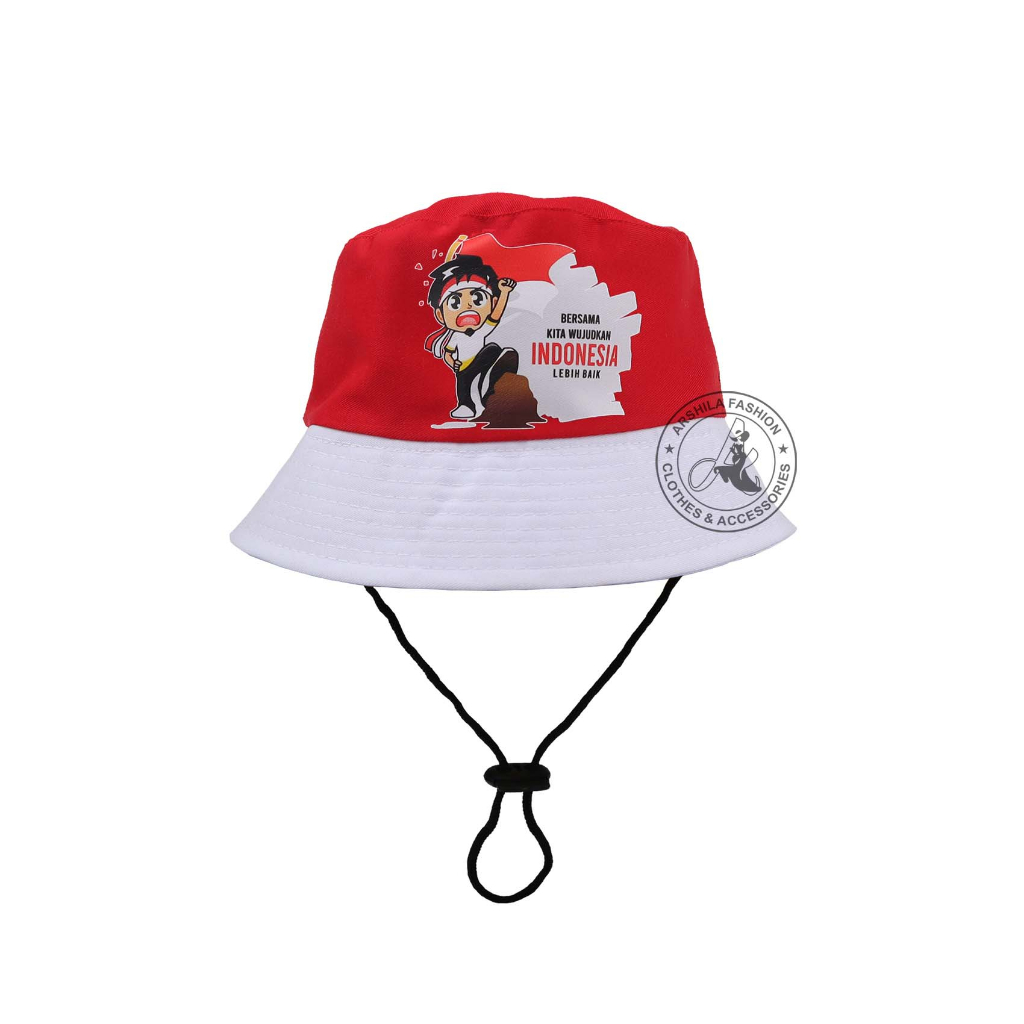 Topi bucket Anak Laki Laki Perempuan sablon Indonesia HUT RI