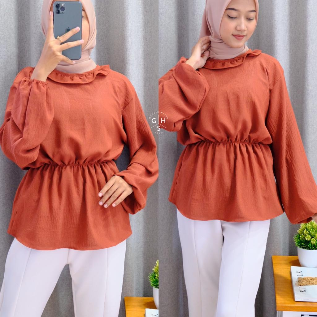 MIWA BLOUSE KERUT PINGGANG ATASAN WANITA KEMEJA PEPLUM CRINCLE AIRFLOW PREMIUM (MGA)