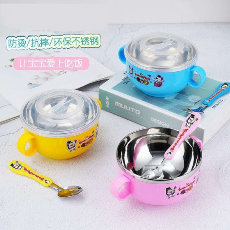 MANGKOK ANAK/ Mpasi BAYI &amp; KOTAK MAKAN STAINLESS STEEL 304 FREE SENDOK + PENUTUP FOOD GRADE CHILDREN BOWL KARAKTER MURAH UNIK VIRAL