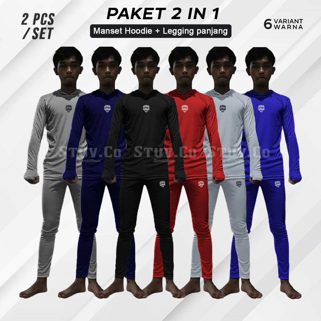 PAKETAN 2IN1 BASELAYER OLAHRAGA MANSET HOODIE DAN LEGGING PANJANG MURAH