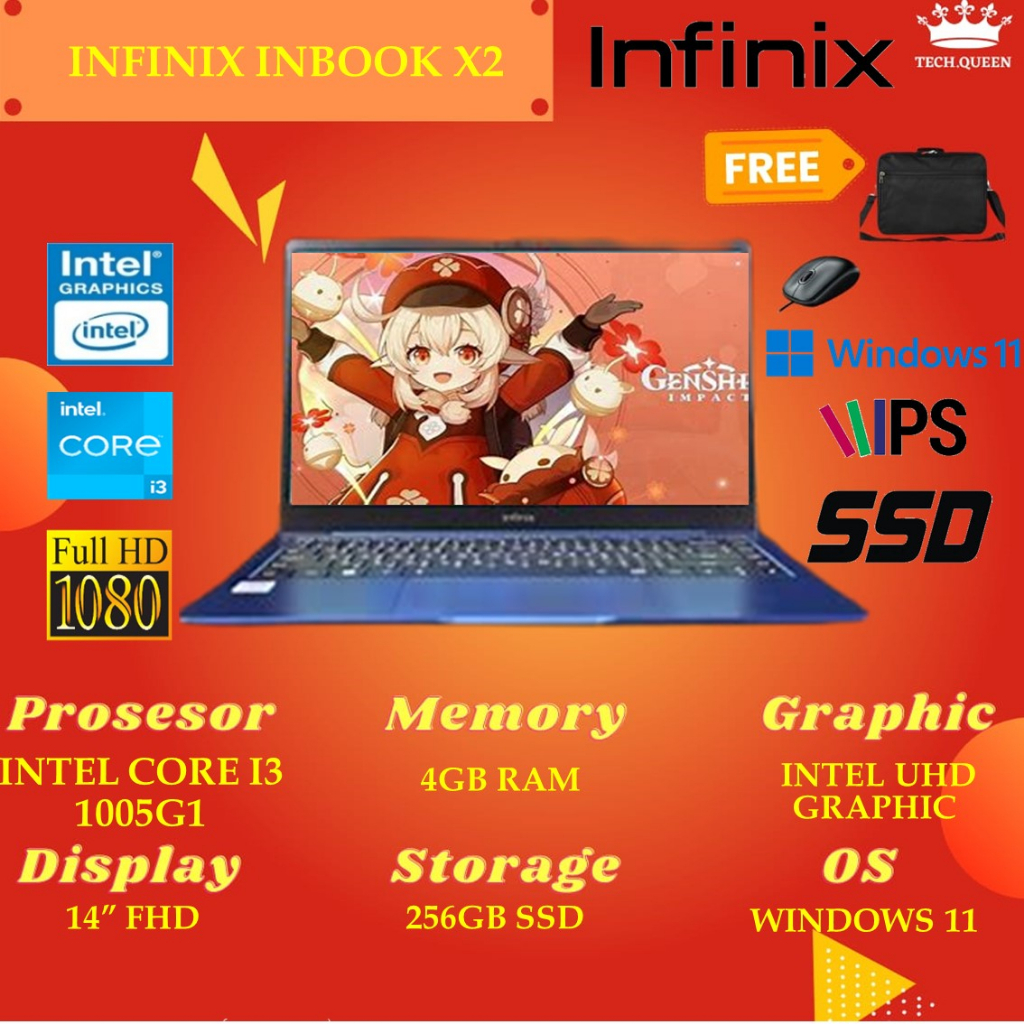 Infinix Inbook X2 - Intel Core i3 1005G1 4GB RAM 256GB SSD 14.0FHD IPS Windows 11