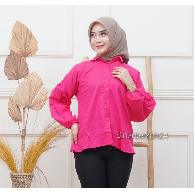 Maura Top Linen Shirt - Kemeja Wanita Lengan Balon - Atasan Wanita