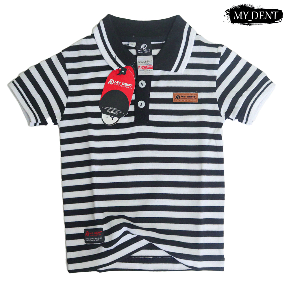 Baju Kaos Distro Anak Laki Laki Umur 1-7 Tahun Bahan Cotton - Strip / Salur black - mydent