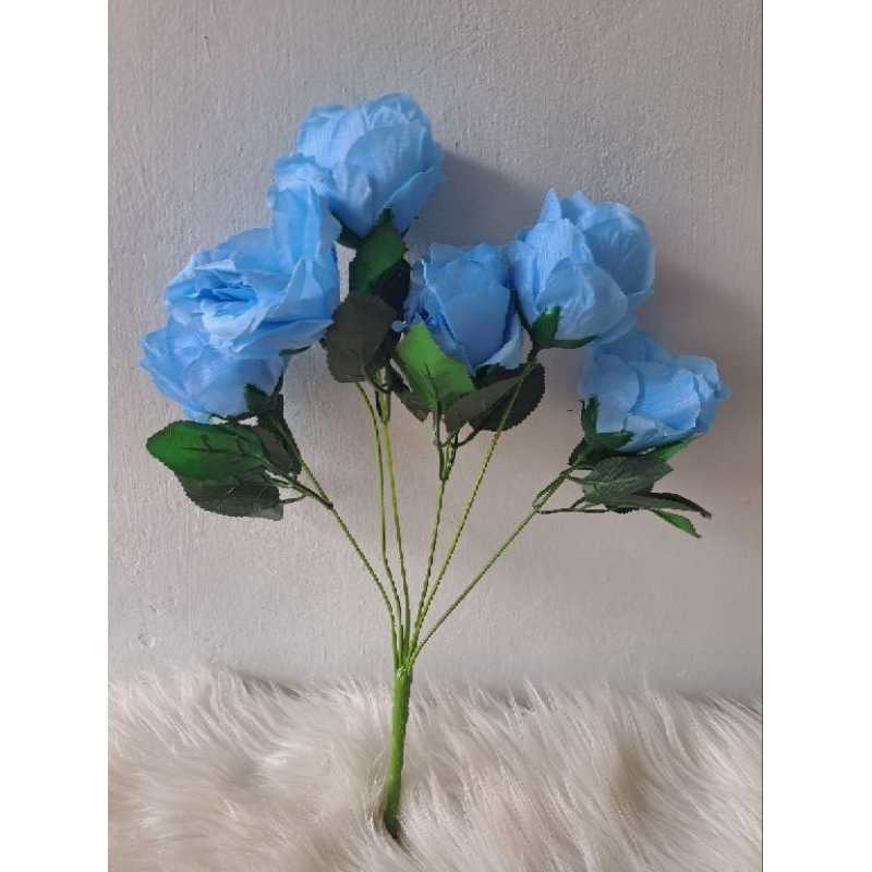 bunga artificial bunga mawar/rose jepang biru or putih bunga hias dekorasi kuntum 7