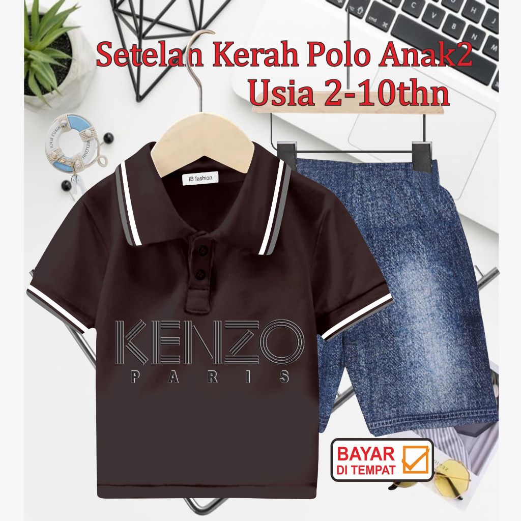 ((IB))SETELAN ANAK2 KERAH POLO SEMI JEANS/K3NZ0 DIGITAL SABLON