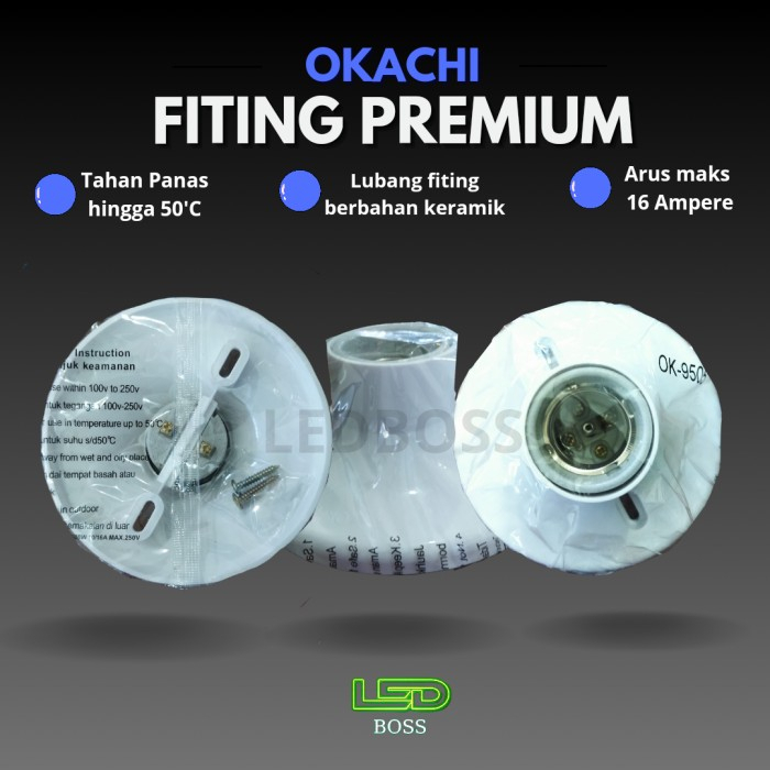 fitting lampu plafon OKACHI bahan keramik tahan panas watt besar E27