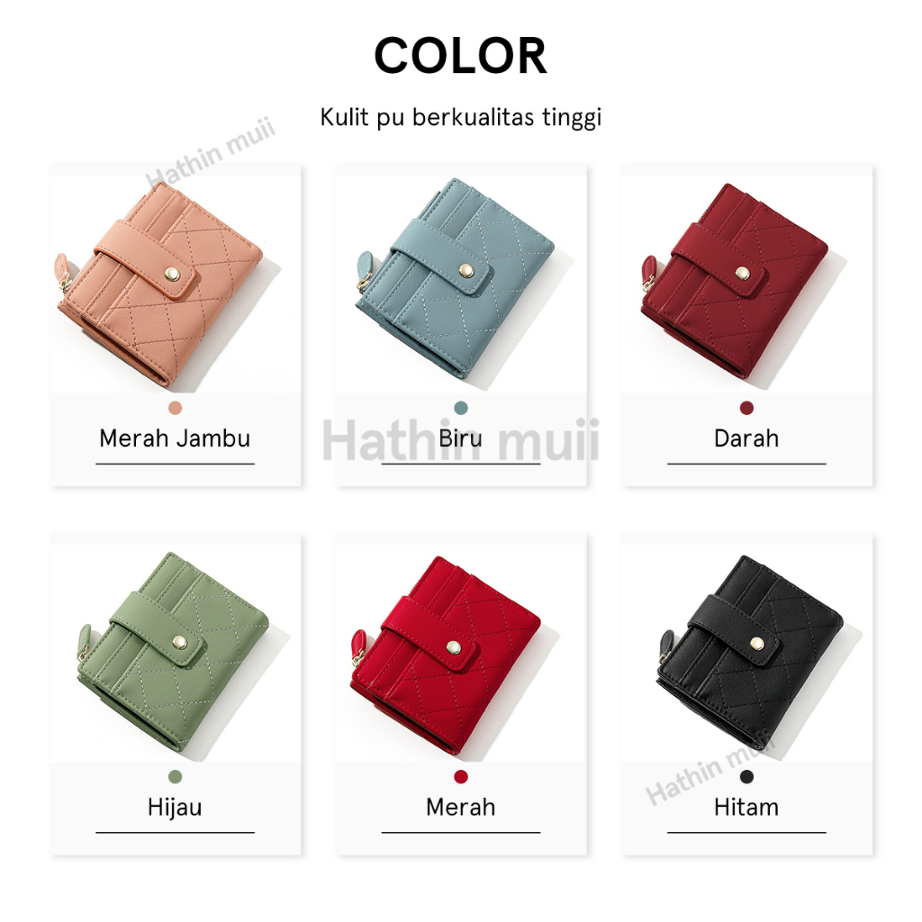 Hathi muii - Dompet Wanita Pendek  Lipat Dompet KOREA IMPORT SLOT KARTU  RESLETING KOIN PENDEK PU Leather Premium