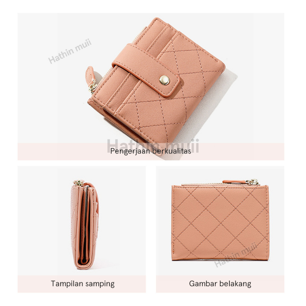 Hathi muii - Dompet Wanita Pendek  Lipat Dompet KOREA IMPORT SLOT KARTU  RESLETING KOIN PENDEK PU Leather Premium