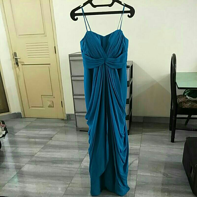 preloved baju long dress pesta wanita hijau biru tosca
