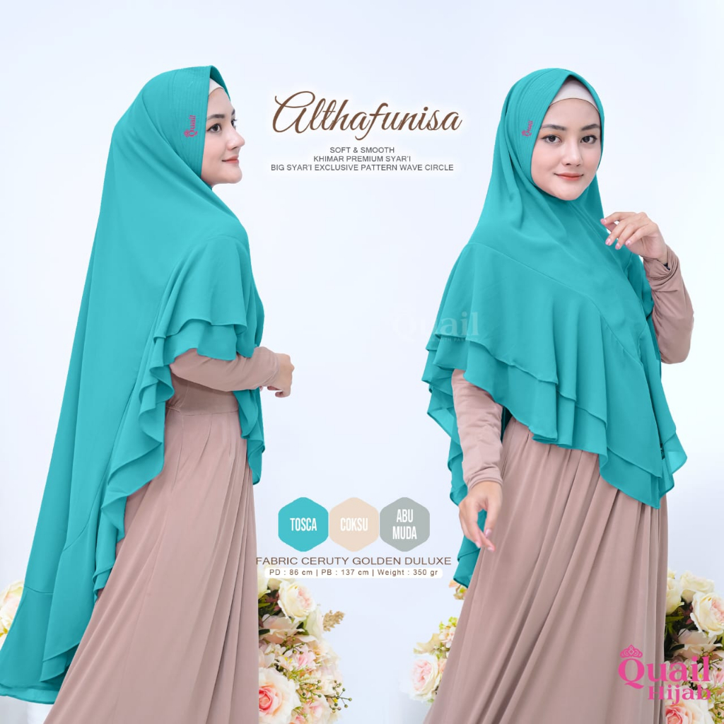 Hijab Althafunisa Khimar Syari Polos Ceruti Premium Original Quail