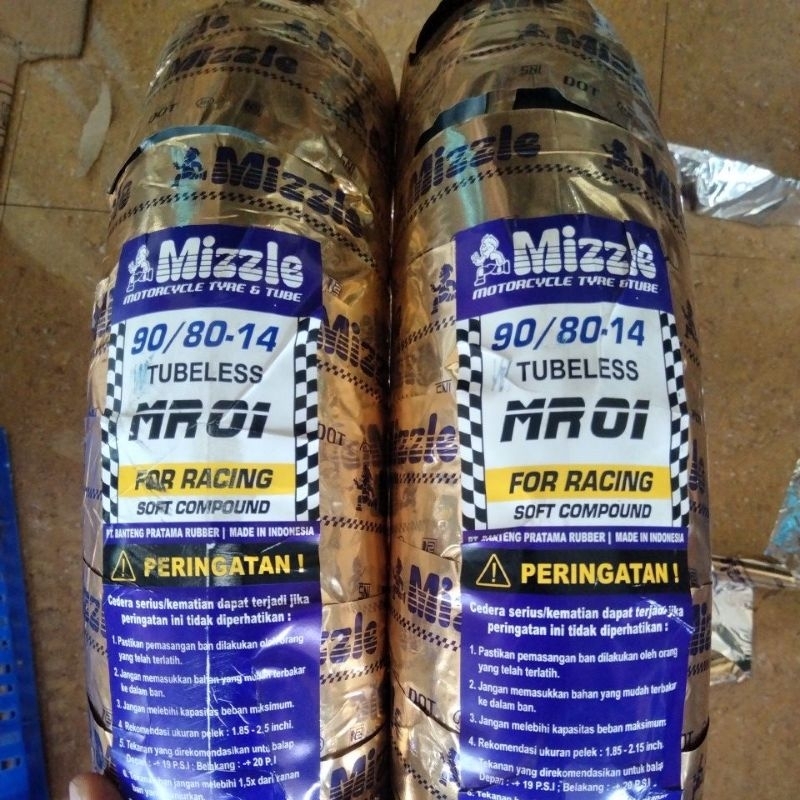 Paket Sepasang Ban Tubles MIZZLE MR 01 2 Ban 90/80 - 14 Ban Motor Racing Soft Compound MR01 MR1 MR-0