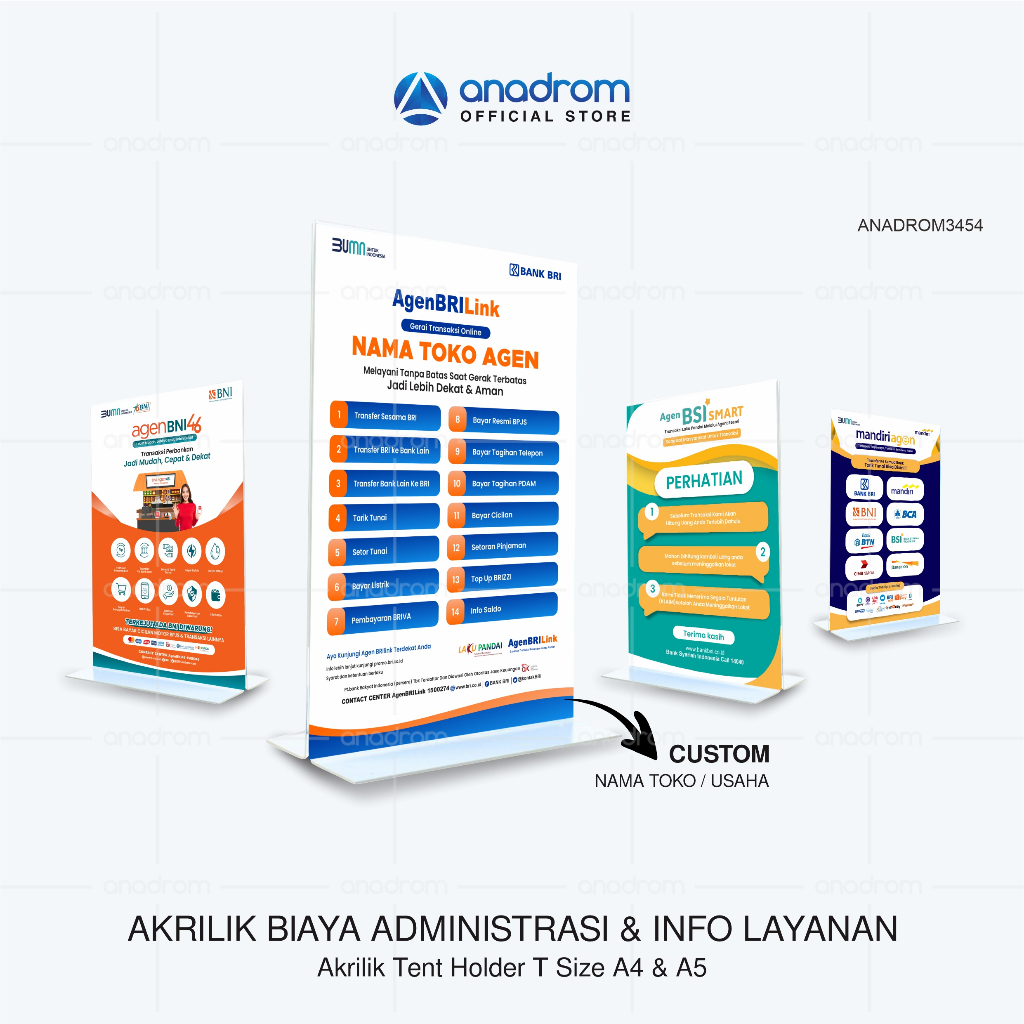 

Akrilik Info Layanan Agen Bank | Akrilik Info Biaya Admin | Size 21X29.7 CM | Anadrom 3454