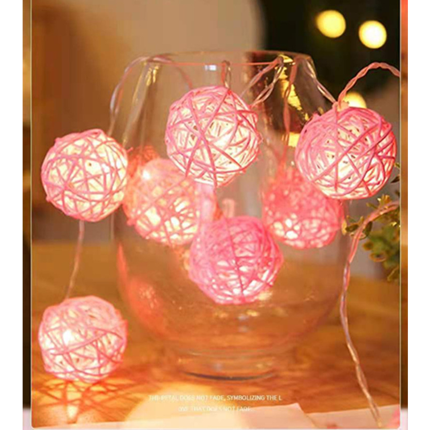 MMM Tumbler Lampu Bola Rotan 2Mtr Tali String Bola Takraw Hias Fairy Lampu Hias Bulat Panjang 2 Meter Lampu Hias Kamar Tidur Romantis Tata Letak Lampu Bola Gantung Murah Import