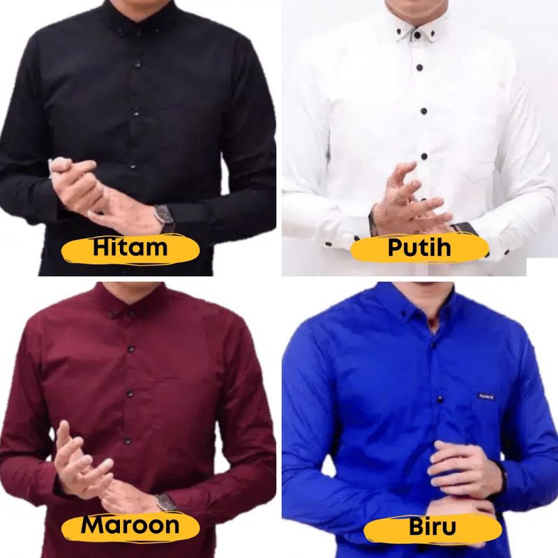 Terhitz kemeja panjang pria cowok gatlemen cowok biru navy Dongker polos formal kantor murah model kemeja polos kasual