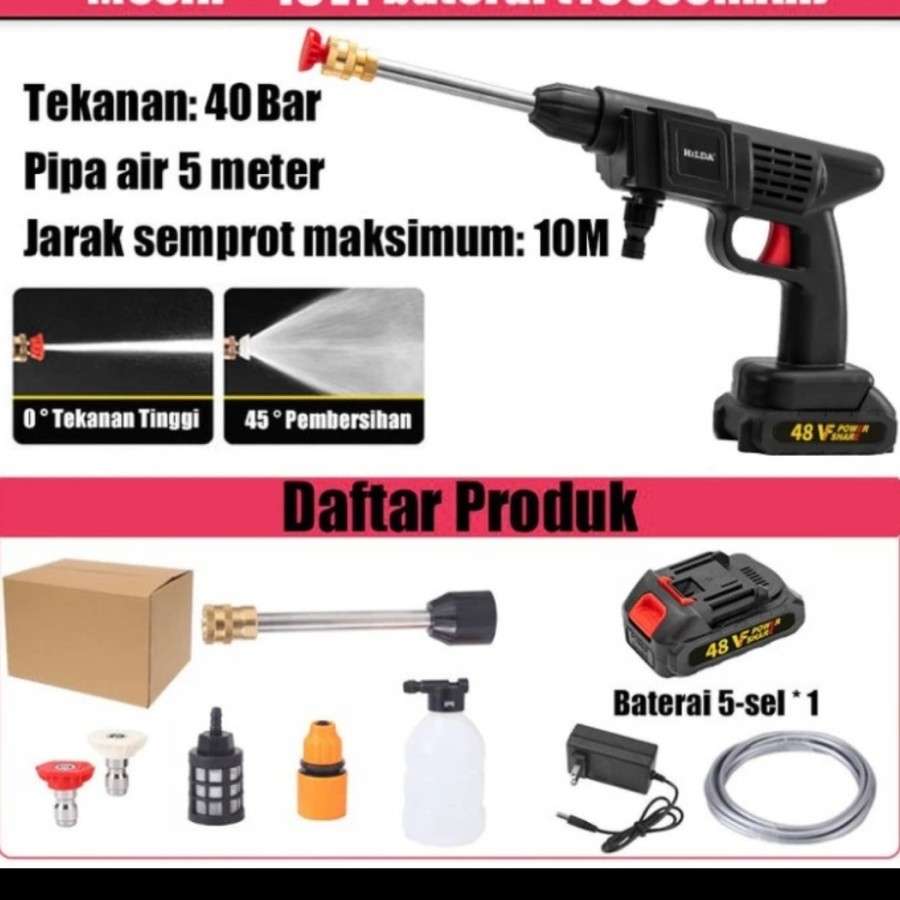 Cordless Jet Cleaner Washer Gun Alat Cuci Mobil Motor Tekanan Tinggi A