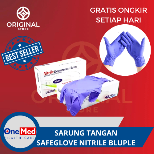 SARUNG TANGAN KARET SAFEGLOVE SAFE GLOVE NITRILE NITRIL GLOVE HANDSCOON GLOVES NON POWDER - ONEMED