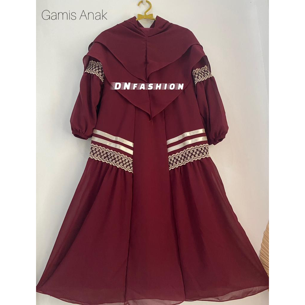 Gamis Anak Ceruty Babydoll Variasi Renda dan Pita / Gamis Set Syari Ceruty Terbaru