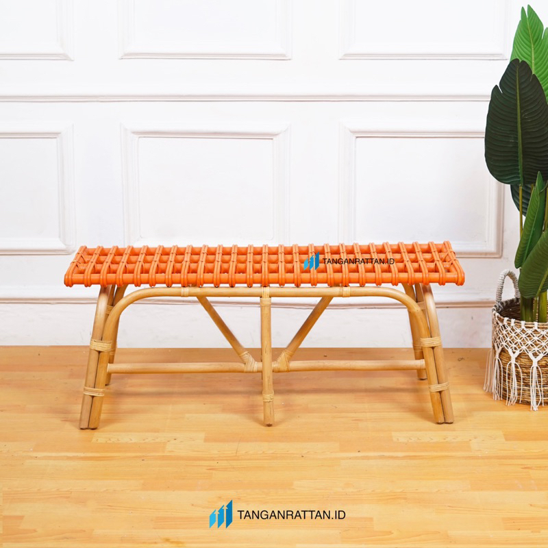 KURSI SOFA BENCH ROTAN 3 SEATER PANJANG / BANGKU TUNGGU MINIMALIS ROTAN STOOL FINISHING MELAMIN PRODUK EKSPOR