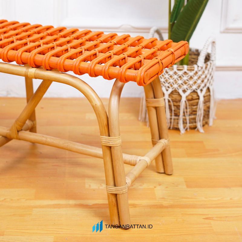 KURSI SOFA BENCH ROTAN 3 SEATER PANJANG / BANGKU TUNGGU MINIMALIS ROTAN STOOL FINISHING MELAMIN PRODUK EKSPOR