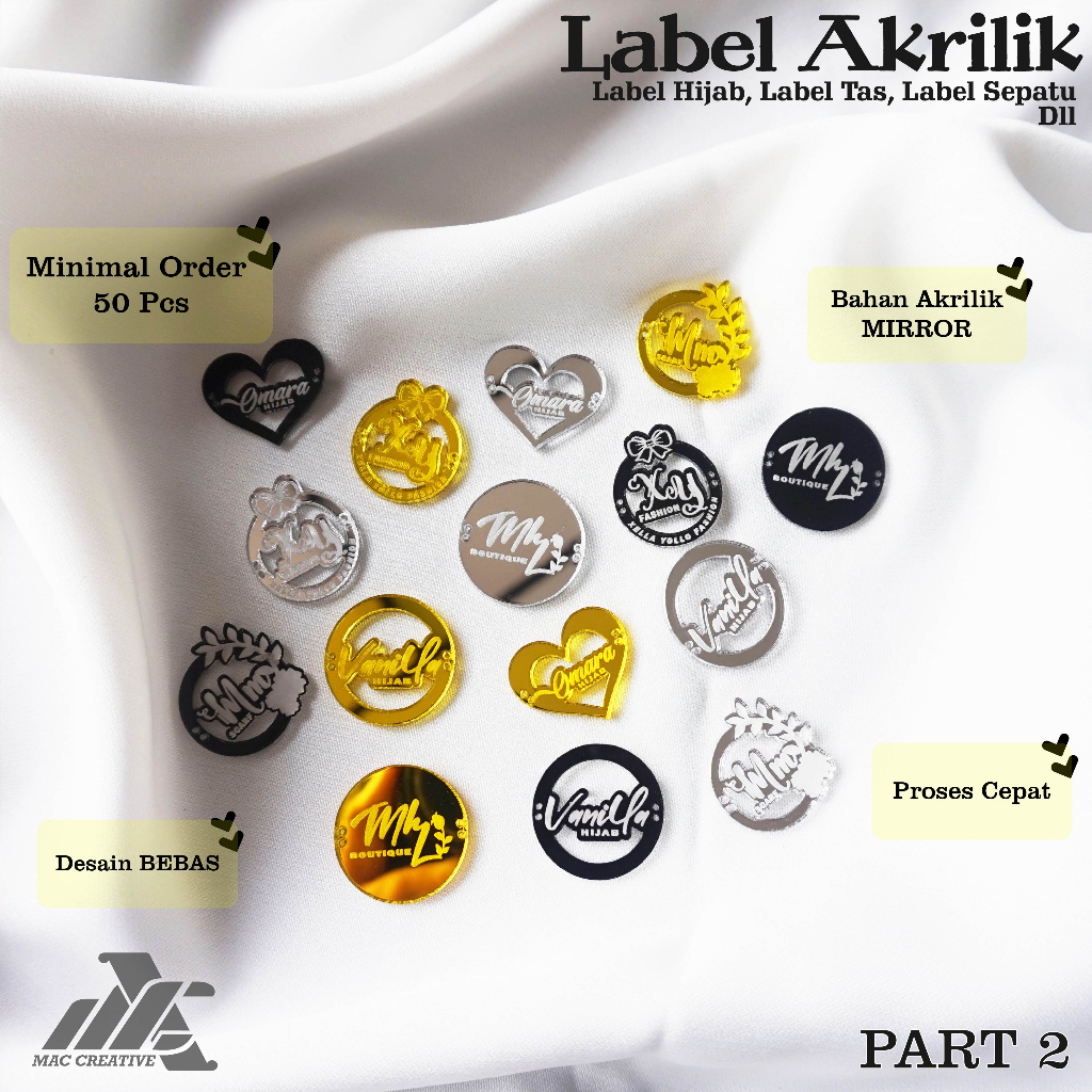 LABEL HIJAB CUSTOM AKRILIK, LABEL BAJU AKRILIK, LABEL TAS AKRILIK, LABEL AKRILIK CUSTOM PART 2
