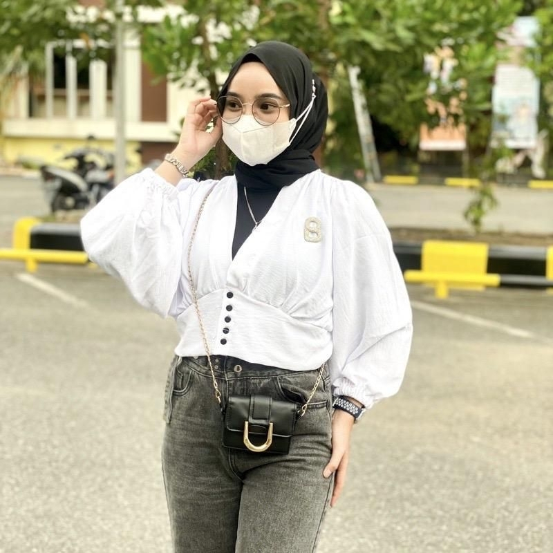 grosir_solo || MAURIN TOP BLOUSE OUTER KANCING / BIANCA CROP TOP SEMI OUTER CRINCLE