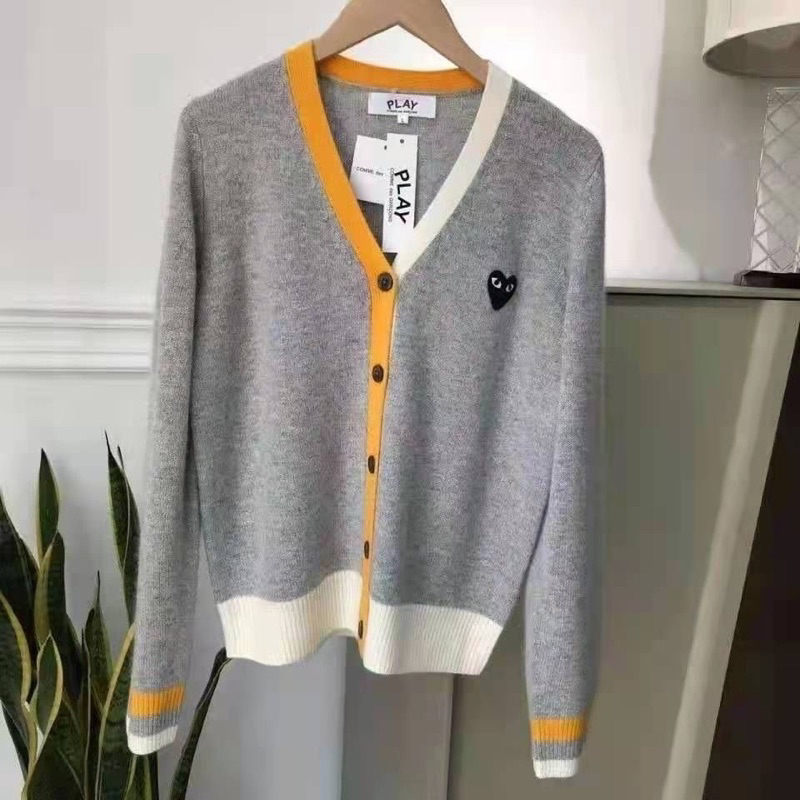 Cardigan rajutan CDG berkualitas tinggi Play heart bordir jaket V-neck tipis kardigan