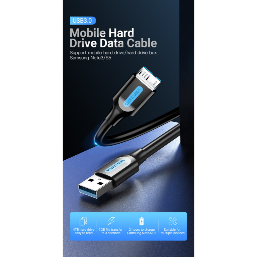 Vention Kabel Data HDD Harddisk COP USB 3.0 to Micro B 5Gbps Hard Drive Data Cable