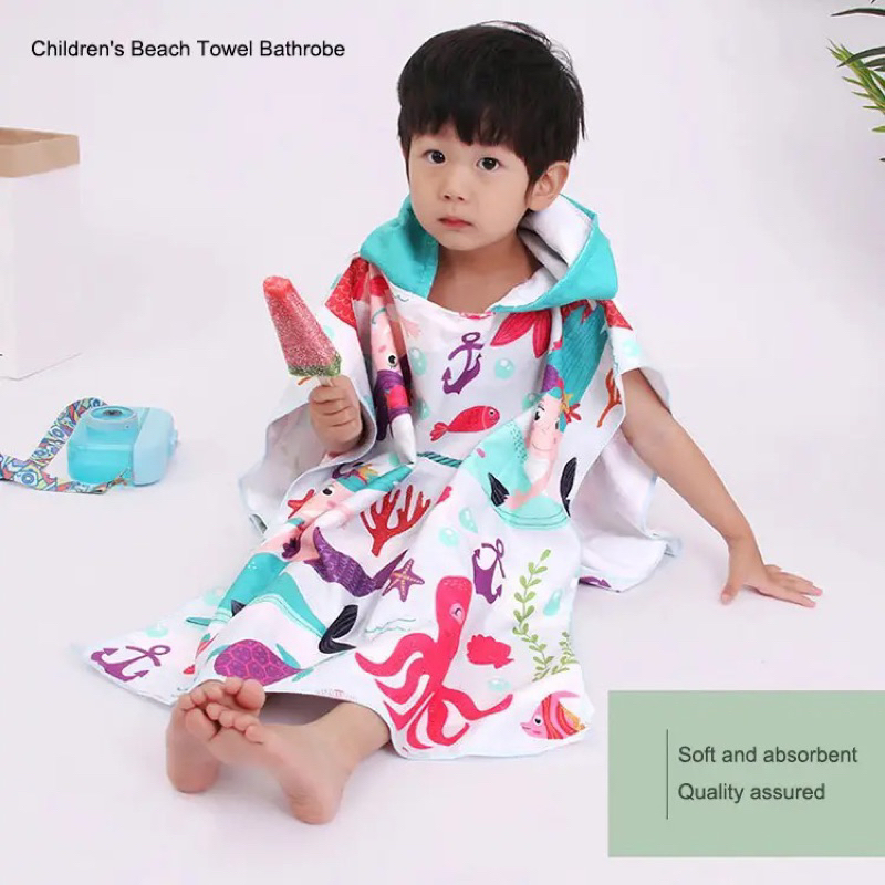 Handuk Anak Bahan Premium Impor Tebal Handuk Ponco Anak Dengan Hoodie Handuk Berenang Anak Lucu