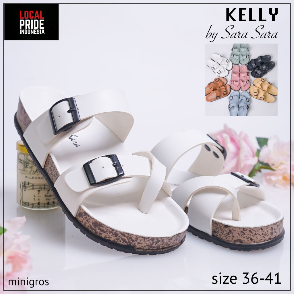 Sara Sara KELLY Sandal Slop Wanita Sendal Wanita Kekinian Sendal Kulit Cewek Model Birken Gesper Ban Dua Sol Karet Puyuh Tanpa Hak Size 36 41 Terbaru