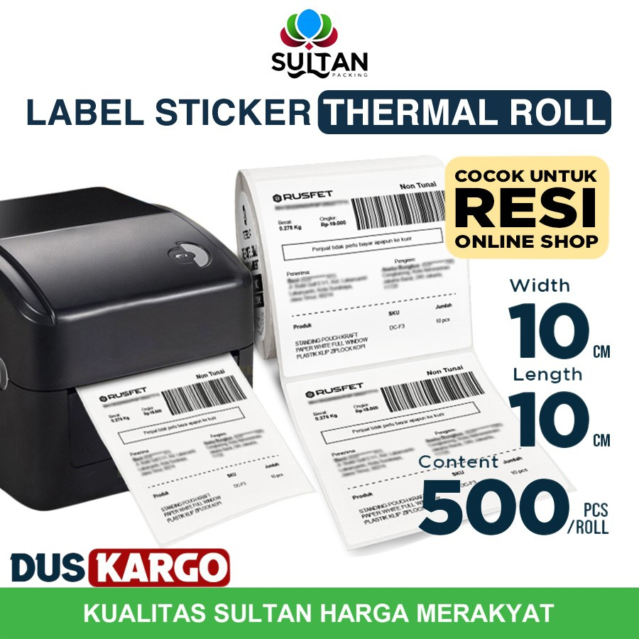 

Label Sticker THERMAL ROLL Barcode Resi 10x10cm 500pcs Rusfet /DUS