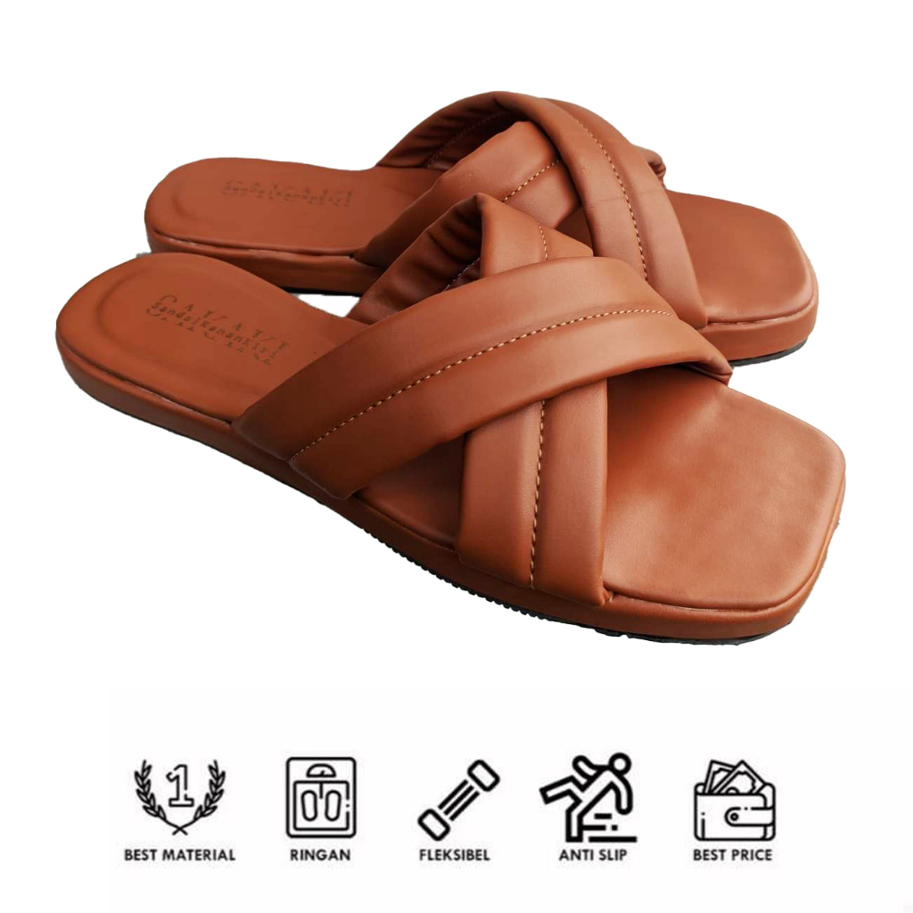 COD SANDAL WANITA TERBARU CUTE LUCU SENDAL PEREMPUAN KEKINIAN SILANG FLAT TEPLEK