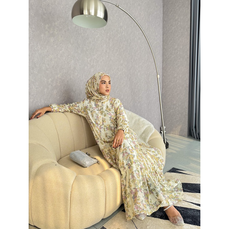 Yoya – Monalisa Motif Dress – Gamis Silky Motif Wanita Nyaman Full Furing