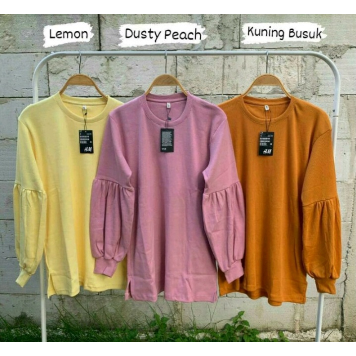 Atasan Wanita Legan Balon/Baju wanita Polos Lengan Balon/Kos Wanita Rib Rajut Lengan Balon