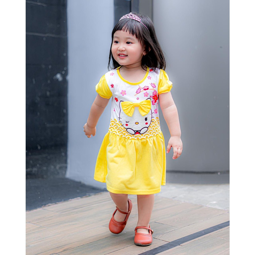 Dress Hello Kitty Anak / Dress Anak Murah / Dress Bahan Katun / Dress Katun Anak / Dress Karakter Anak